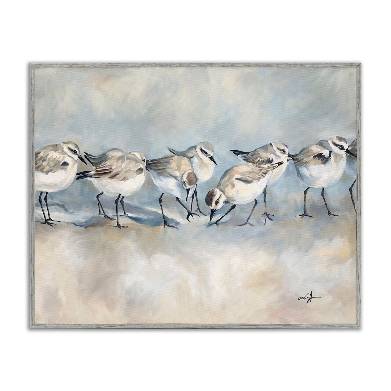 Stupell Industries Shore Birds Lineup on Beach Framed Giclee, design by Ramona Murdock
